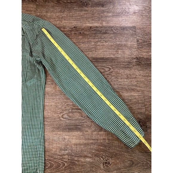 Vintage 70's Oleg Cassini by Burma Disco Shirt Nylon Green Houndstooth Men’s L - Picture 8 of 9